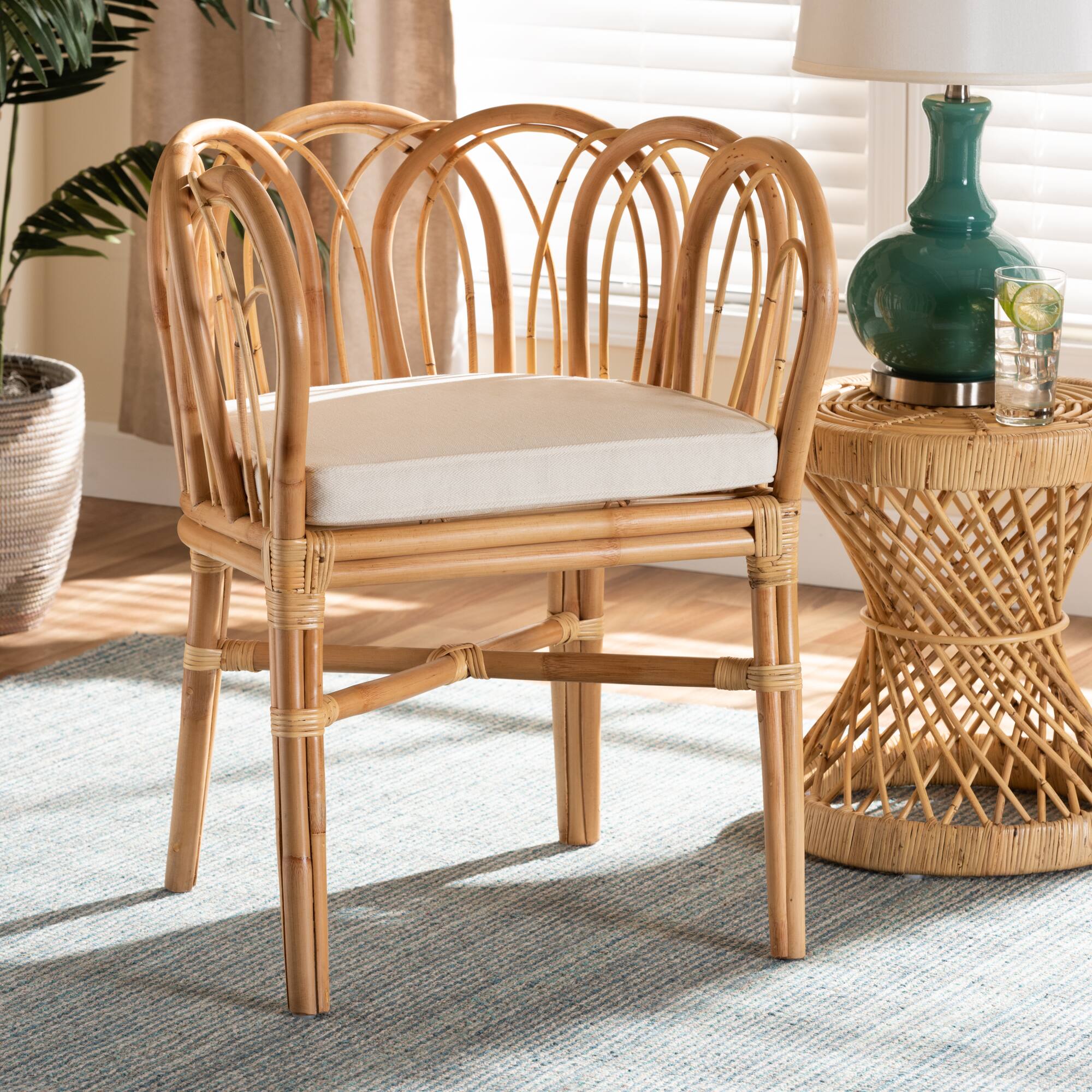 Alt View 2. bali & pari - Melody Modern and Contemporary Natural Finished Rattan Dining Chair - Natural/White.