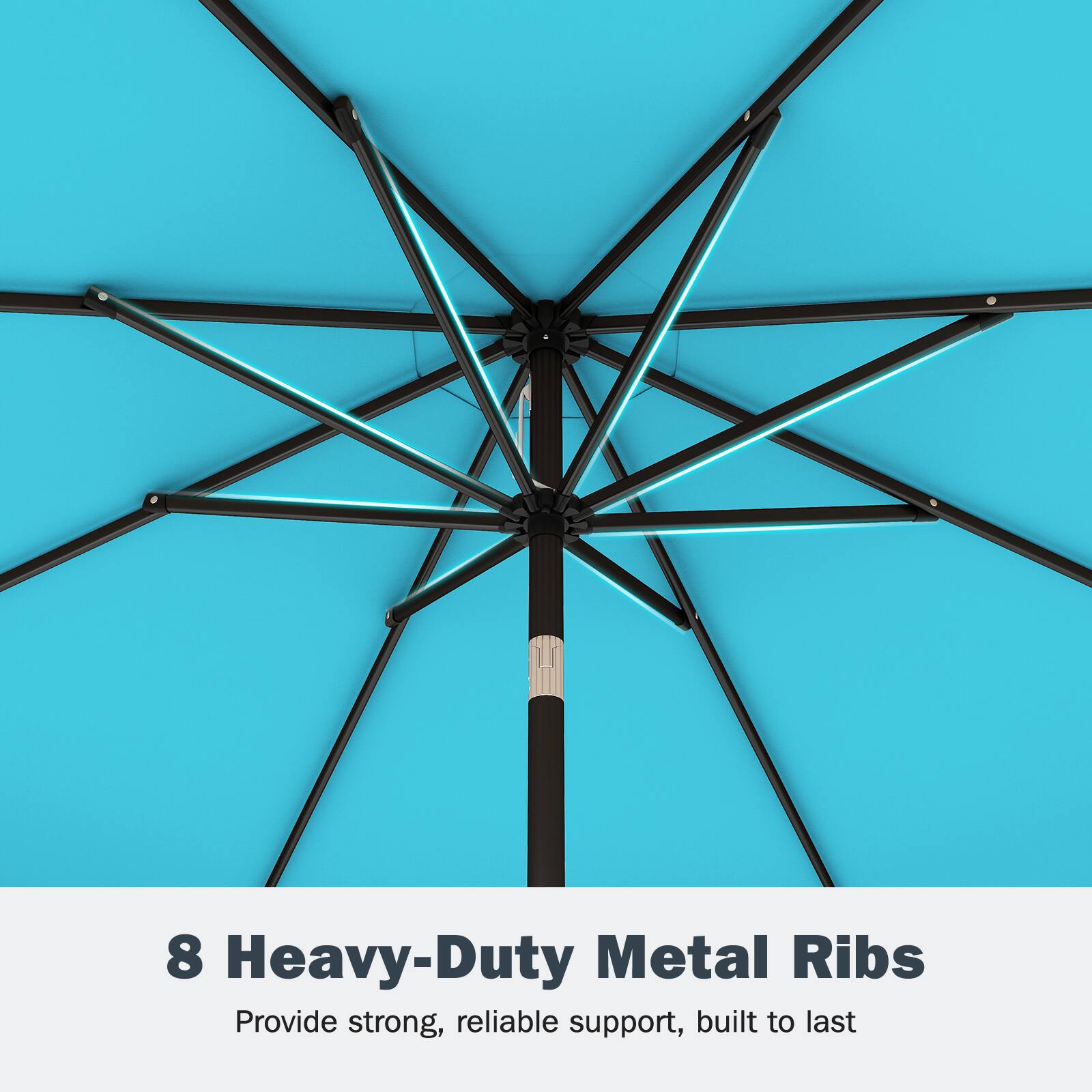 8 Heavy-Duty Metal Ribs  
Provide strong, reliable support, built to last