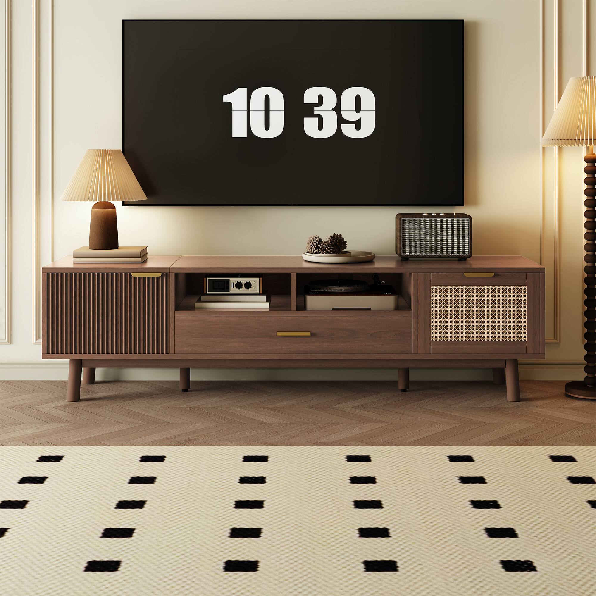 Front. APRILSOUL - Wood Fashionable TV Stand for 75in TVs TV Cabinet with Soft-Closing Door and Drop-Down Door Cabinet Modern TV Consoles - Dark Brown.