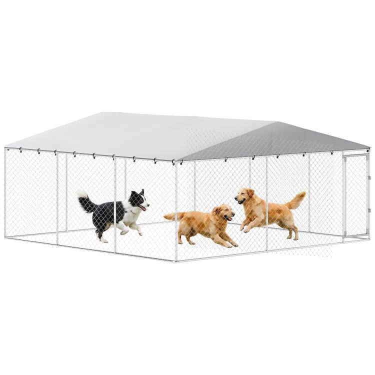 Front. PULUZ - 15' x 15' x 7' Dog Kennel Outdoor for Small Medium Large Dogs with Waterproof Roof.