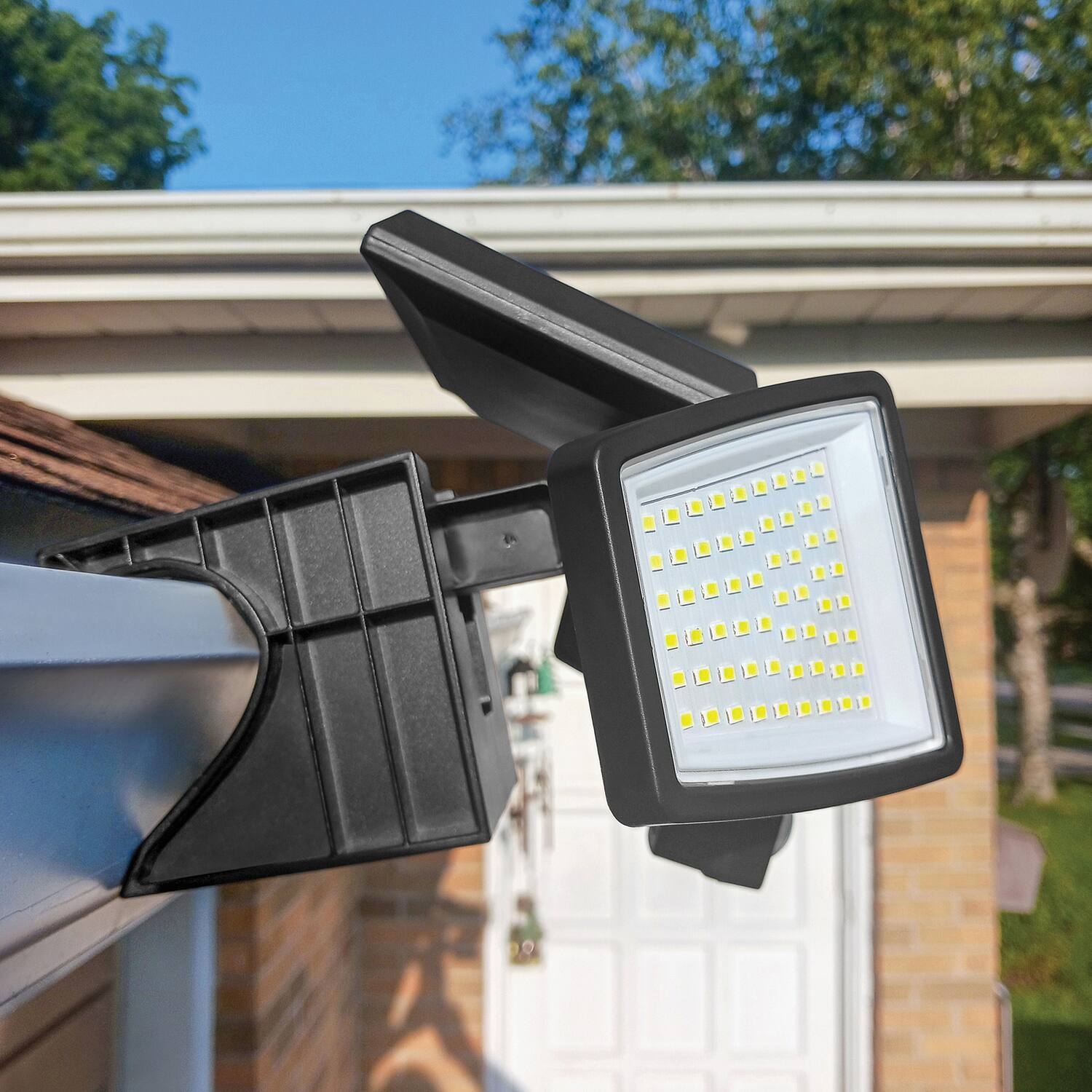Alt View 2. Insert Toolless Products - Easy-Install 1000-Lumen Gutter-Mount Triple-Head Solar Security Flood Light - Black.