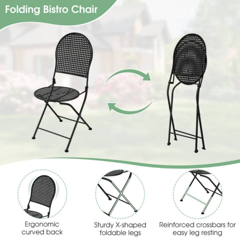 Folding Bistro Chair

- Ergonomic curved back
- Sturdy X-shaped foldable legs
- Reinforced crossbars for easy leg resting