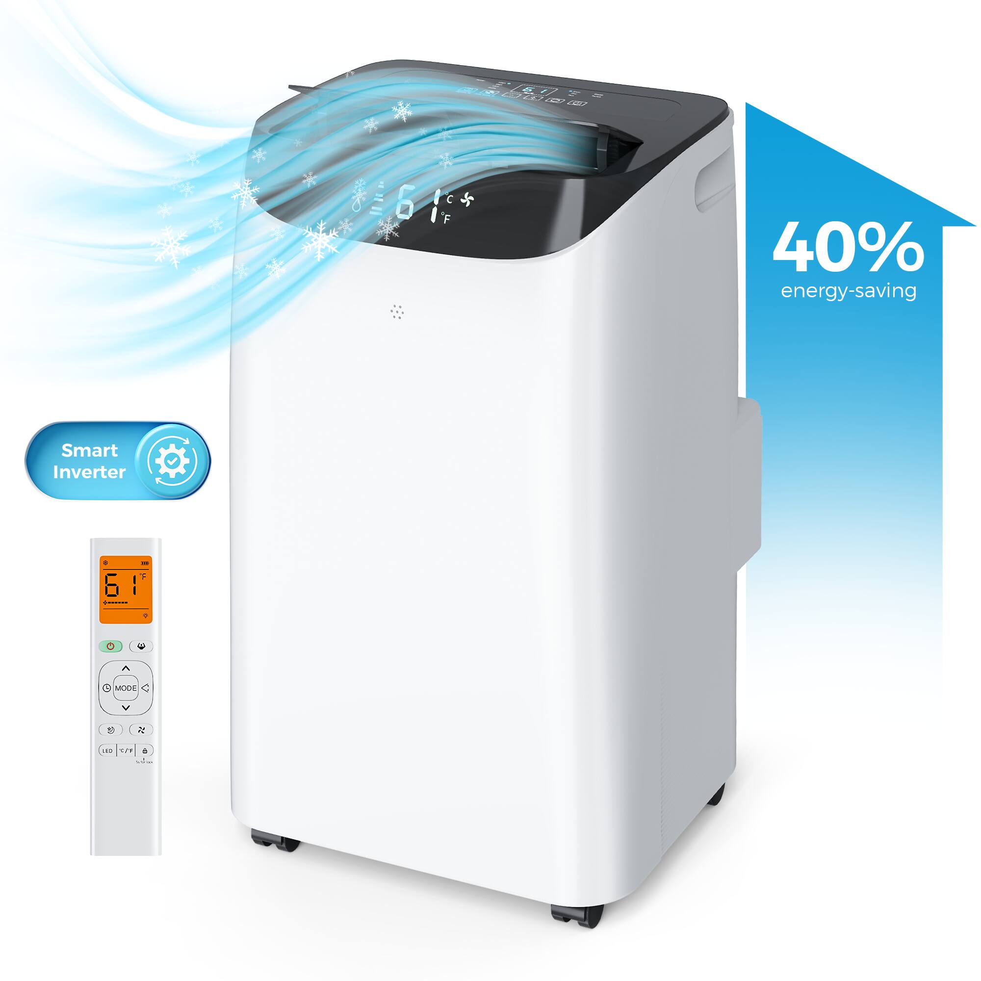 Domanki - 12000 BTU Portable Air Conditioners with Remote Control, 3-in-1 Free Standing Cooling AC Unit with Fan & Dehumidifier - White