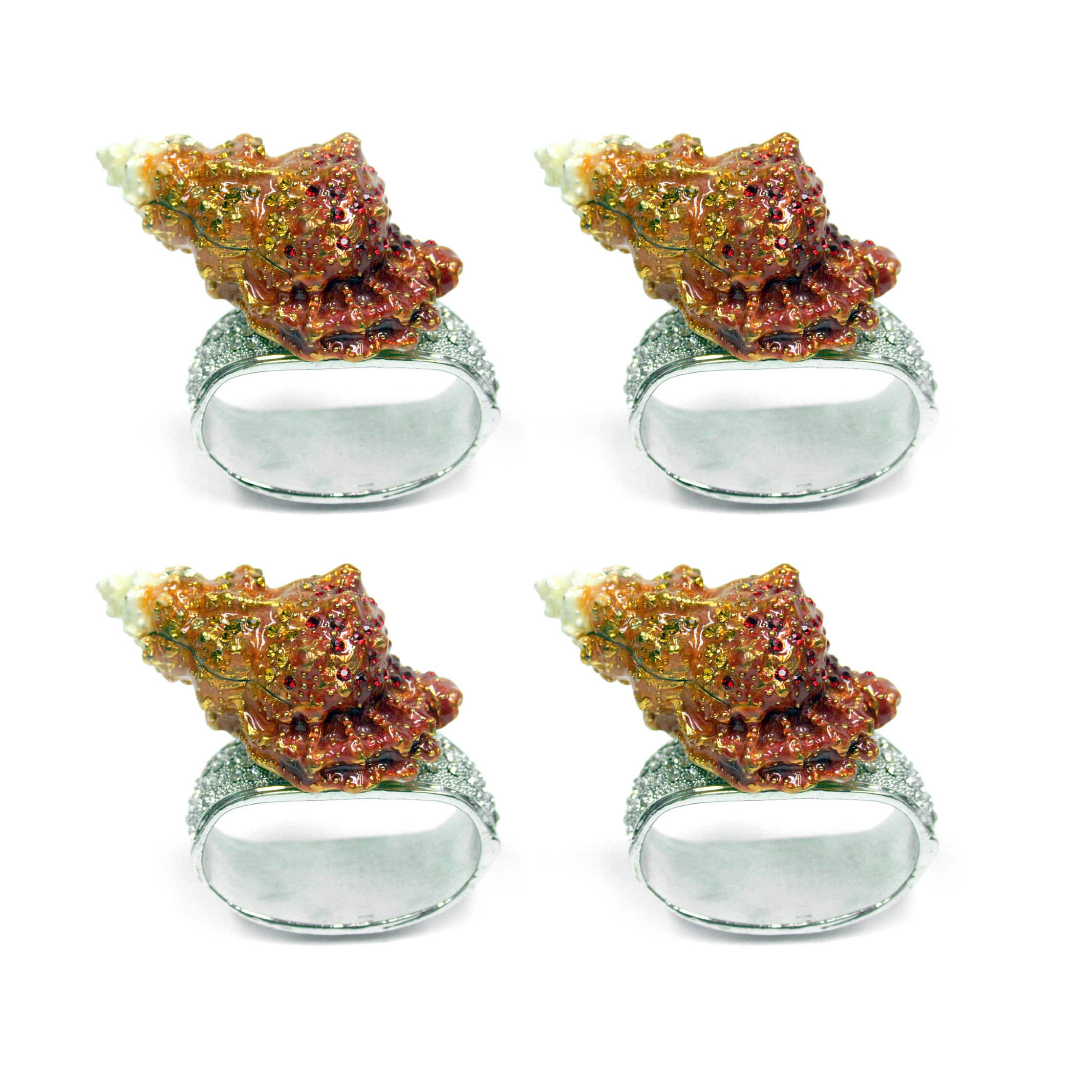 Things2Die4 - Set of 4 Rhinestone Encrusted Metal Conch Shell Napkin Rings - Orange
