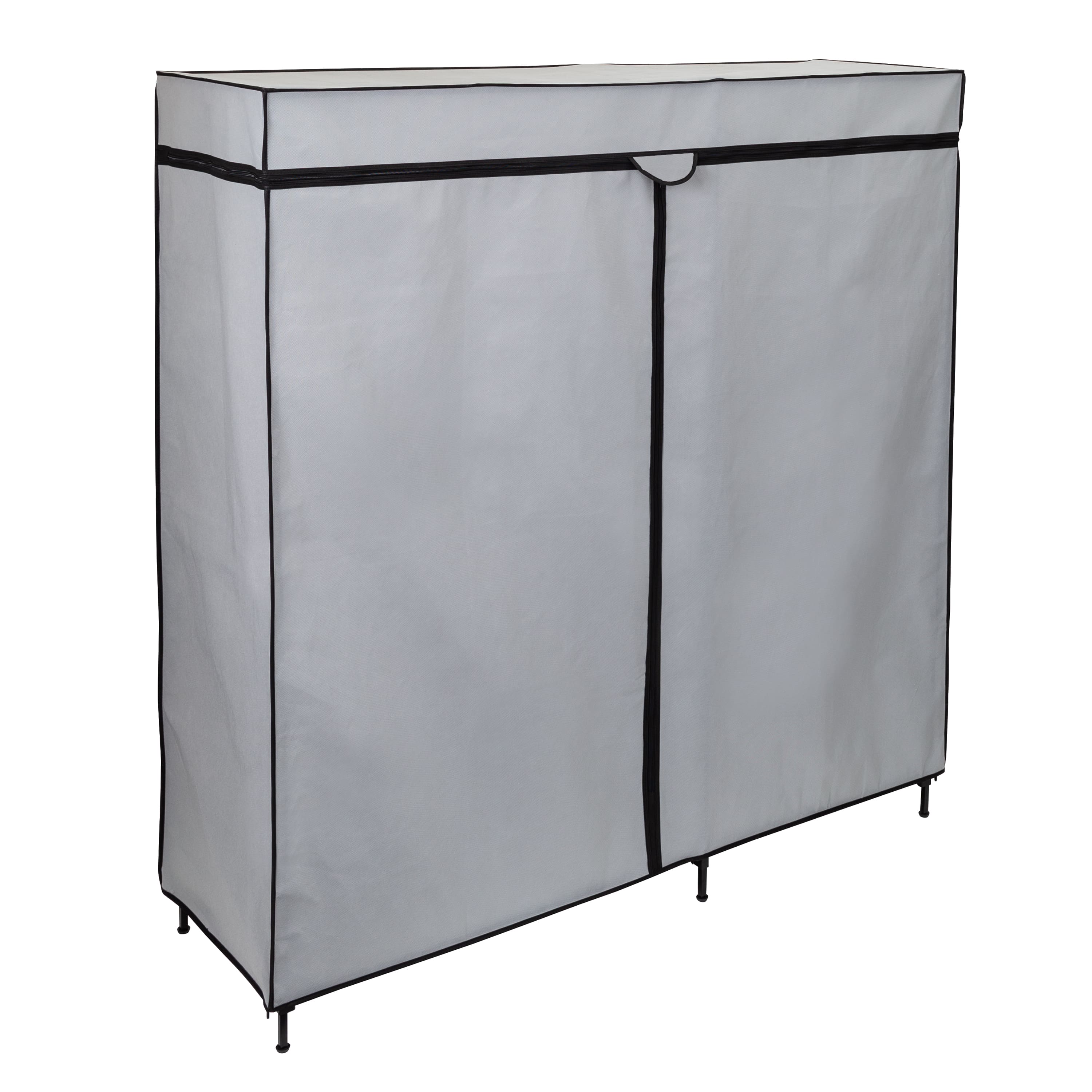 Front. Honey-Can-Do - 60In Wide Double Door Portable Wardrobe Closet - Gray.