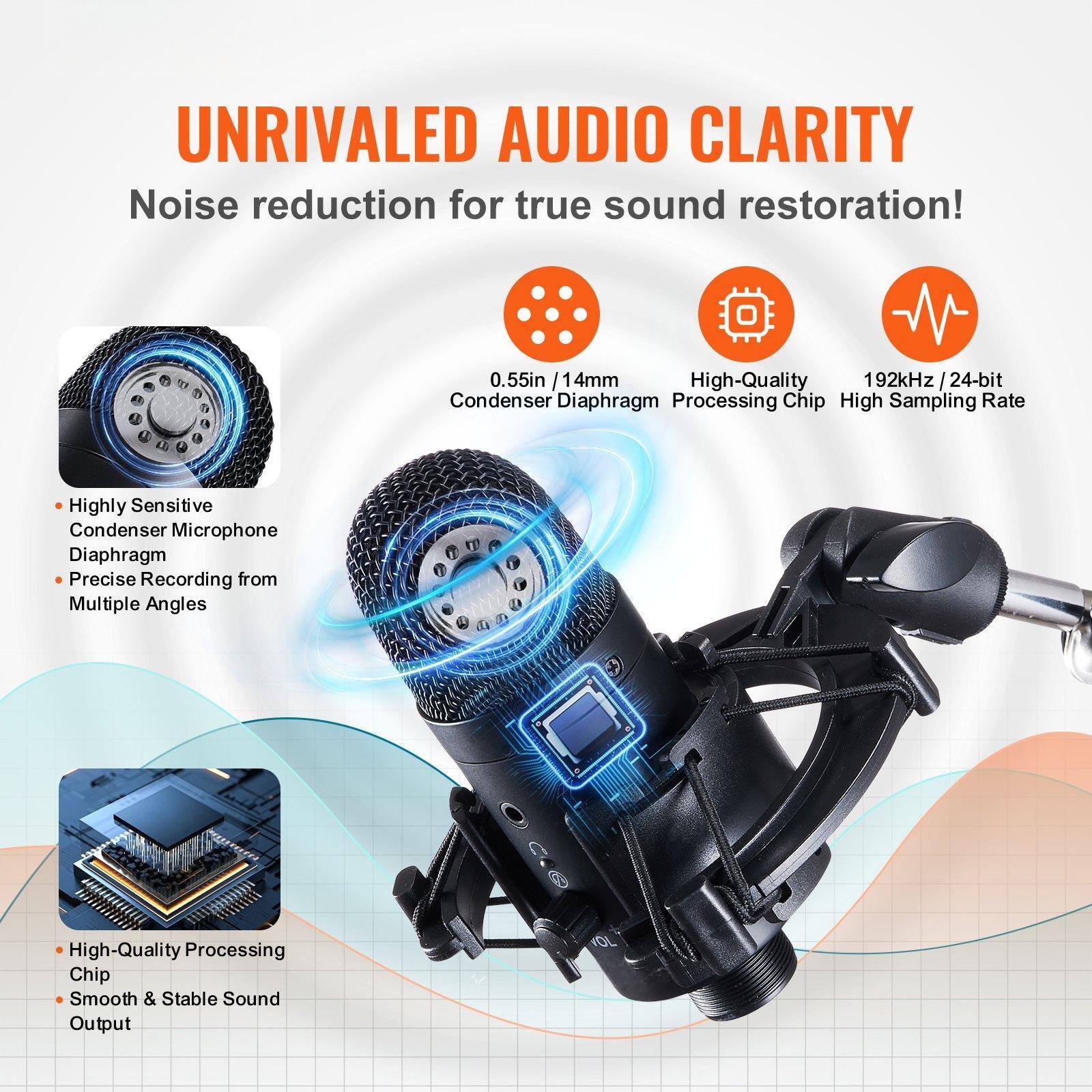 UNRIVALED AUDIO CLARITY  
Noise reduction for true sound restoration!

- Highly Sensitive Condenser Microphone  
- 0.55in / 14mm Condenser Diaphragm  
- High-Quality Processing Chip  
- 192kHz/24-bit High Sampling Rate  
- Precise Recording from Multiple Angles  
- High-Quality Processing Chip  
- Smooth & Stable Sound Output