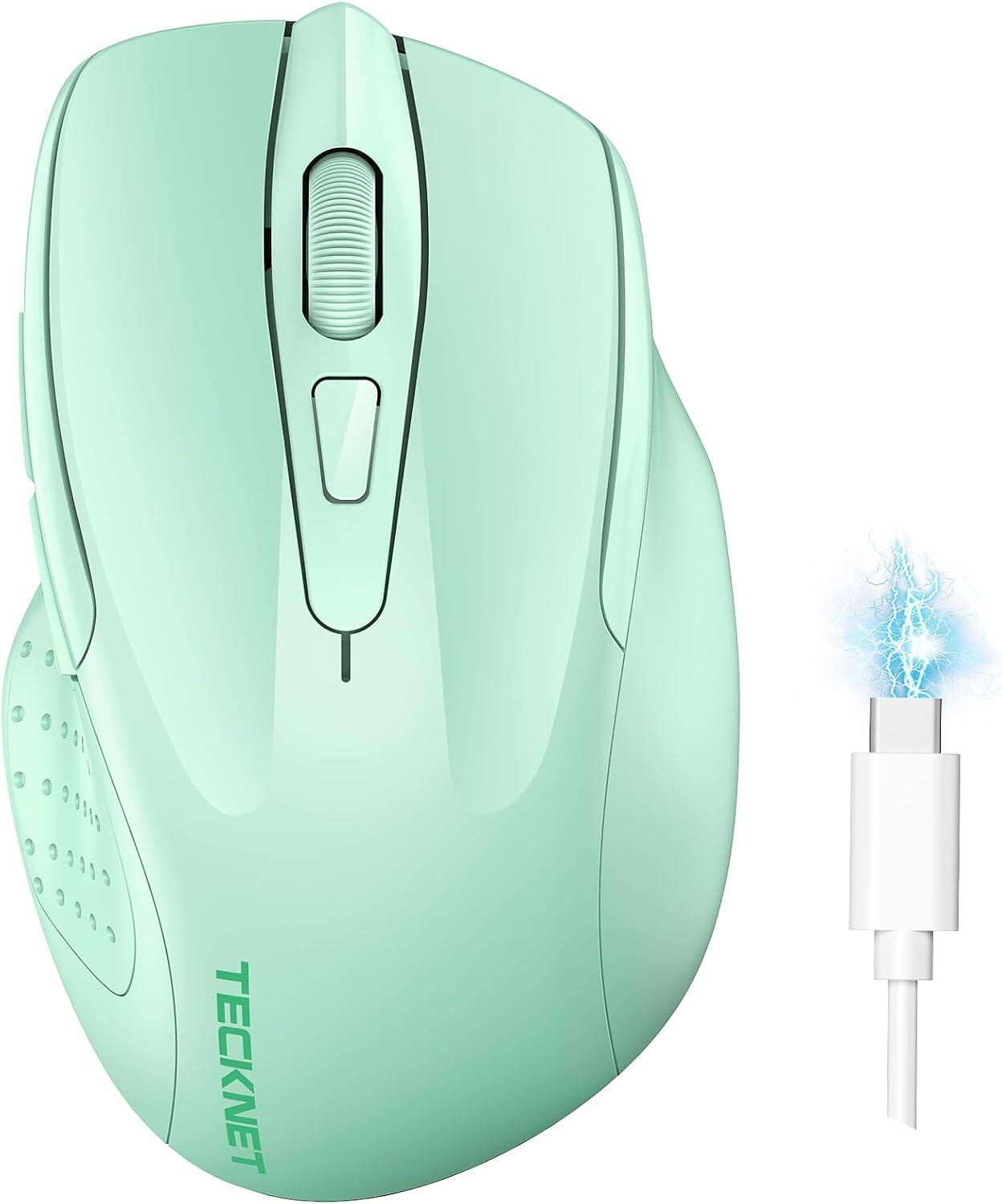 Front. TECKNET - TECKNET Wireless Mouse, BT 5.0/2.4G, Rechargeable 6-DPI Silent - Green.