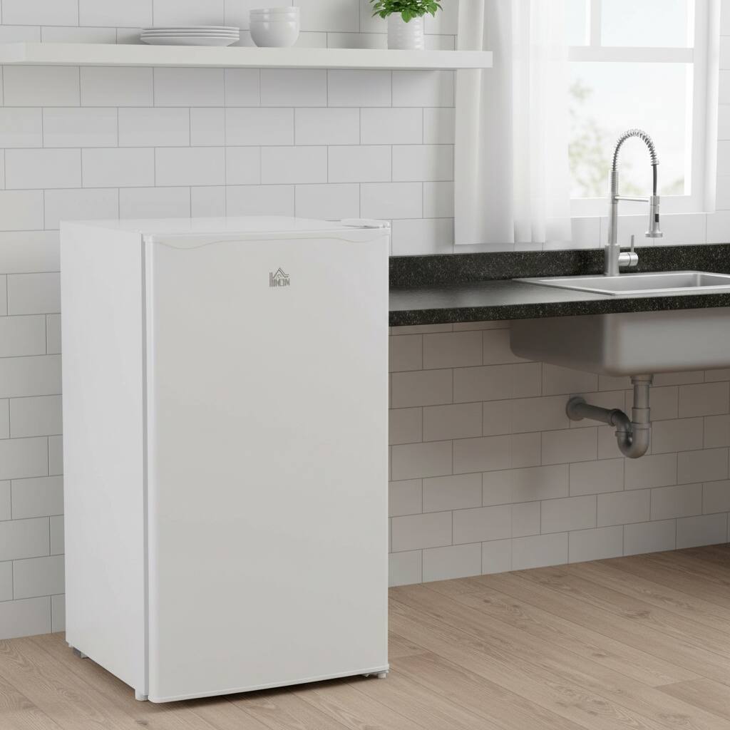 Angle. Forest'nSky - 3.2 Cu.Ft Mini Fridge with Freezer - Energy Efficient, Adjustable Thermostat & Reversible Door, White - White.