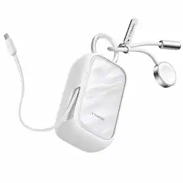TORRAS - PearlGo Power Bank 10000mAh, 45W Fast Charging with 2.3 ft Built-in USB-C Cable and Watch Charger, White