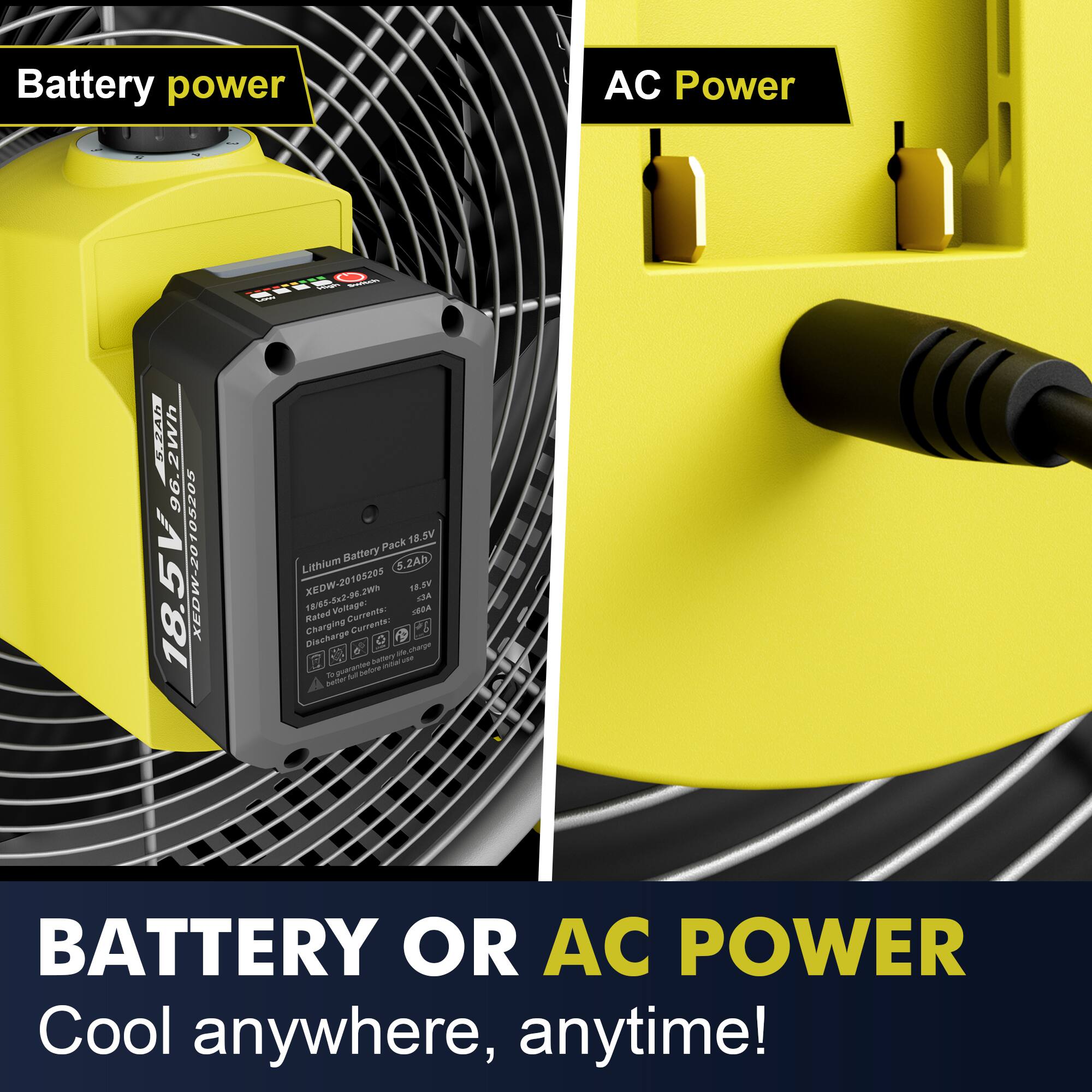 Battery power AC Power  
BSS CHR 2Wh 96.18.5V.  
18. XEDW-20105205 Pack 18.5V Battery 3.2Ah Lithium 20105205  
T8.DV 10 XEDW N zw 18/2 sA Raved voltage Corenarb - Cherping Currenta s Drecherge O sharun - a - ae - de - herrs Basiar  
BATTERY OR AC POWER  
Cool anywhere, anytime!