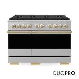 ZLINE - Autograph 48 in. 6.7 cu. ft. Marino Freestanding DuoPro Dual Fuel Range with Convection Oven & Gold Accents - Stainless Steel