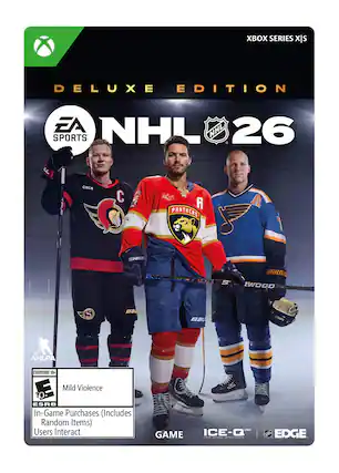 XBOX SERIES X|S
DELUXE EDITION
EA SPORTS NHL 26
CIBCO
PANTHERS
A
WARRIORS
Bau
SHER
WOOD
Bau
NHLPA
EVERYONE 10+
Mild Violence
In-Game Purchases (Includes Random Items)
Users Interact
GAME
ICE-Q
EDGE - E10+ (Everyone 10+)