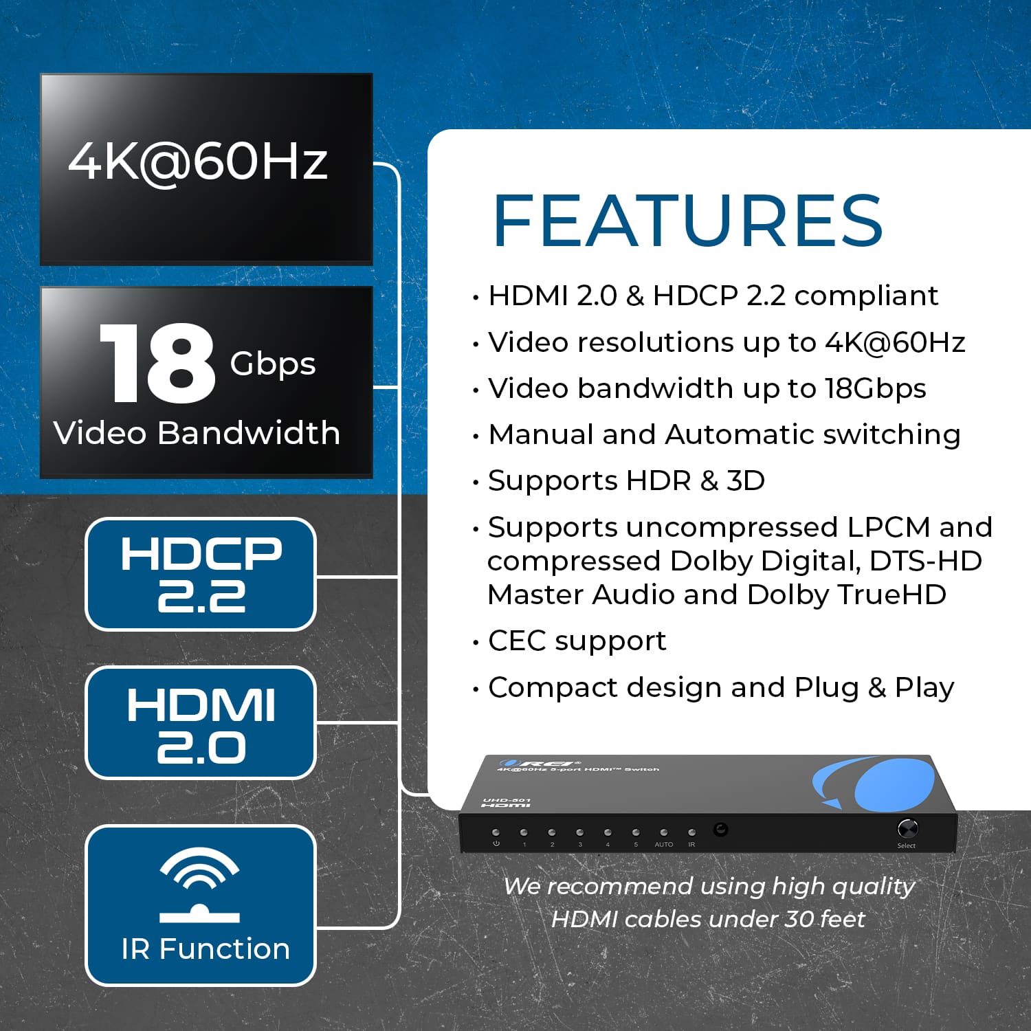 Orei 4K@60Hz 5 port HDMI™ Switch (UHD 501) Black UHD-501 - Best Buy