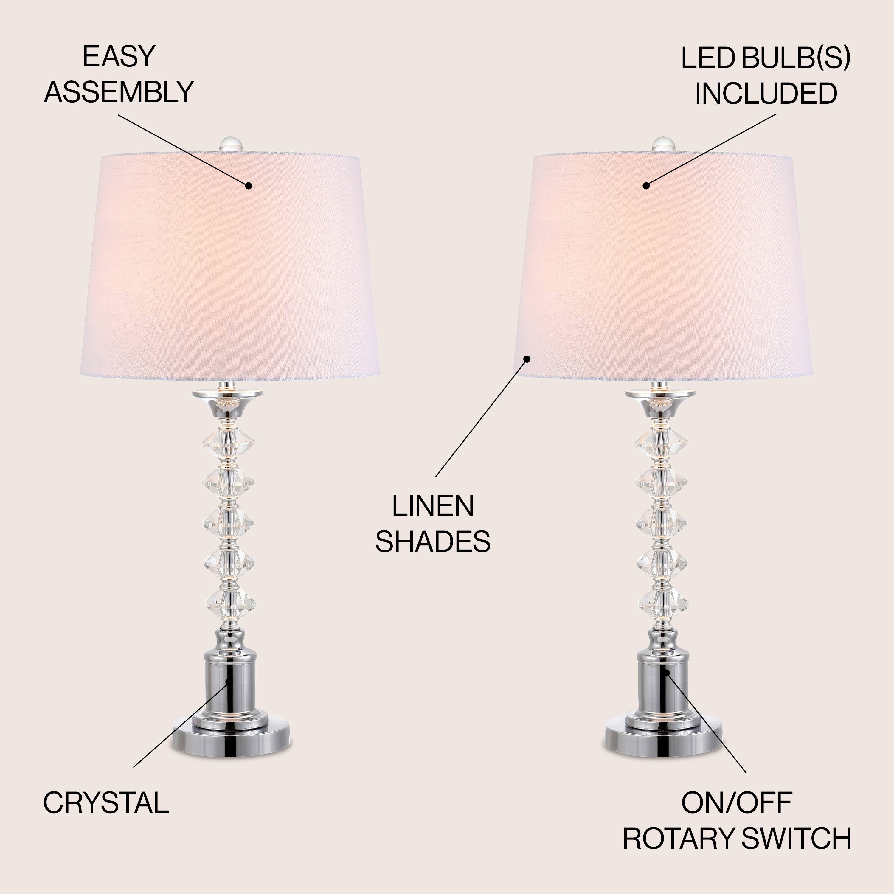 EASY ASSEMBLY  
LED BULB(S) INCLUDED  
LINEN SHADES  
CRYSTAL  
ON/OFF ROTARY SWITCH