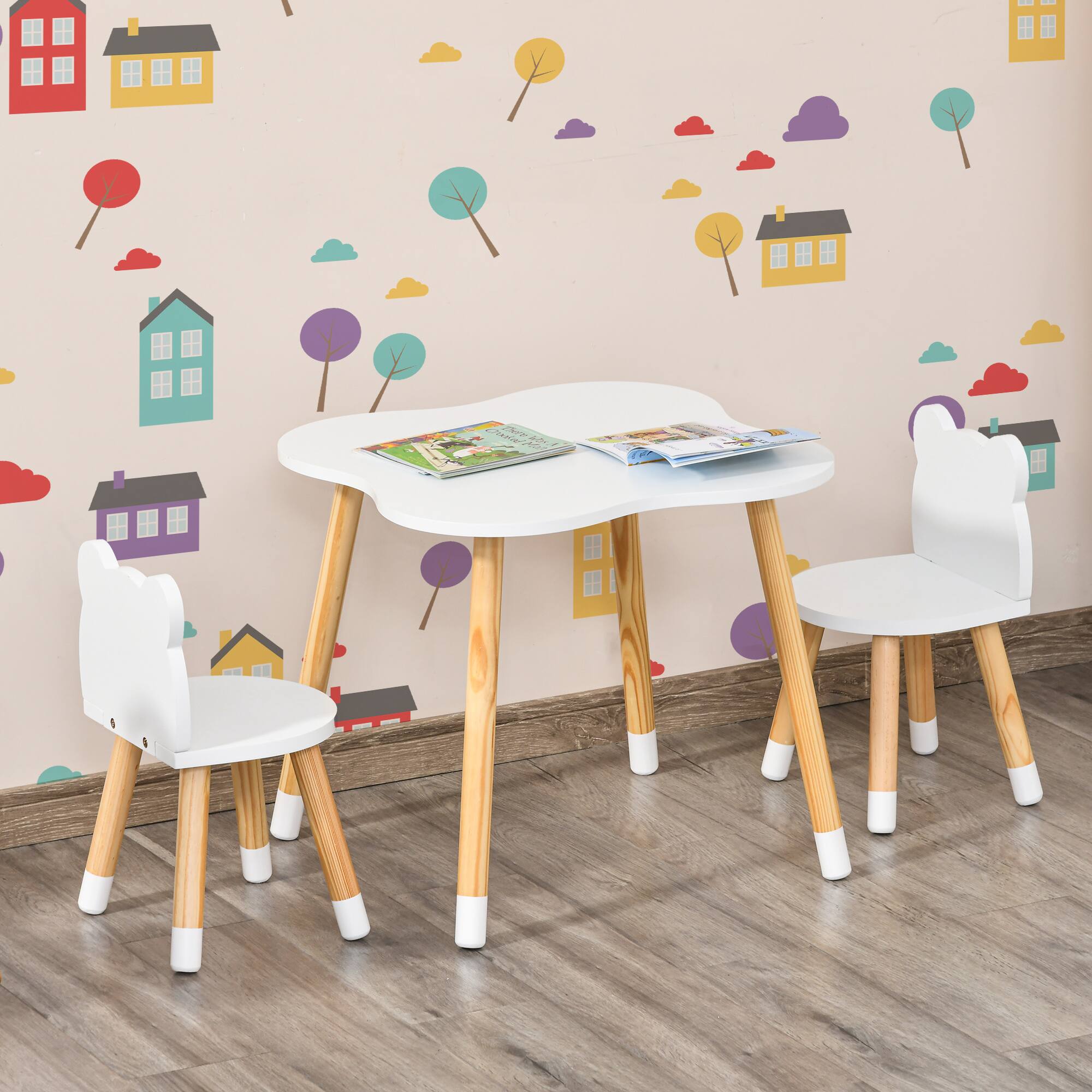 Alt View 4. Qaba - Wooden Kids Table and Chair Set Ideal for Arts, Meals, Homework, Cute Toddler Activity Table for Age 1-4 Years - White.