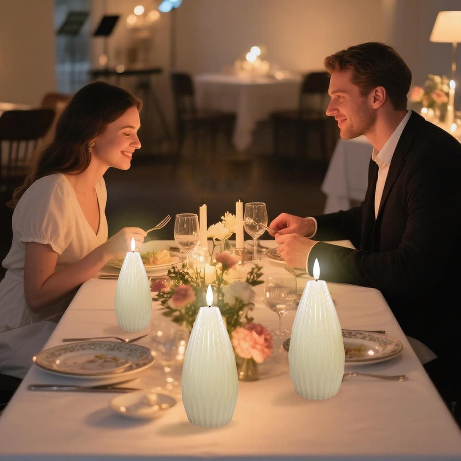 Alt View 3. FINEAK - 3 Pack Ivory Irregular Flameless Candles: Remote & Timer, Real Wax Flicker, Battery Operated, for Home Party, Wedding - ‎Ivory.