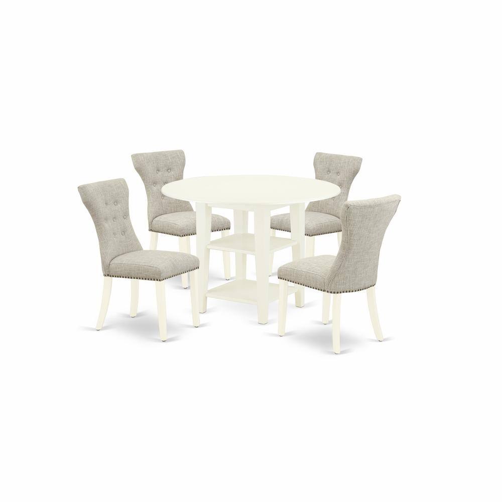 Back. East West Furniture - Dining Room Set Linen White - Brown.