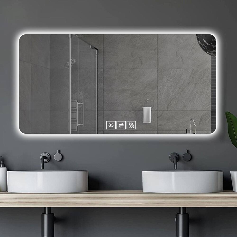 Front. Boyel Living - 28 by 60 Inch LED Bathroom Mirror Three Color Dimmable Backlit with One Touch Demist.