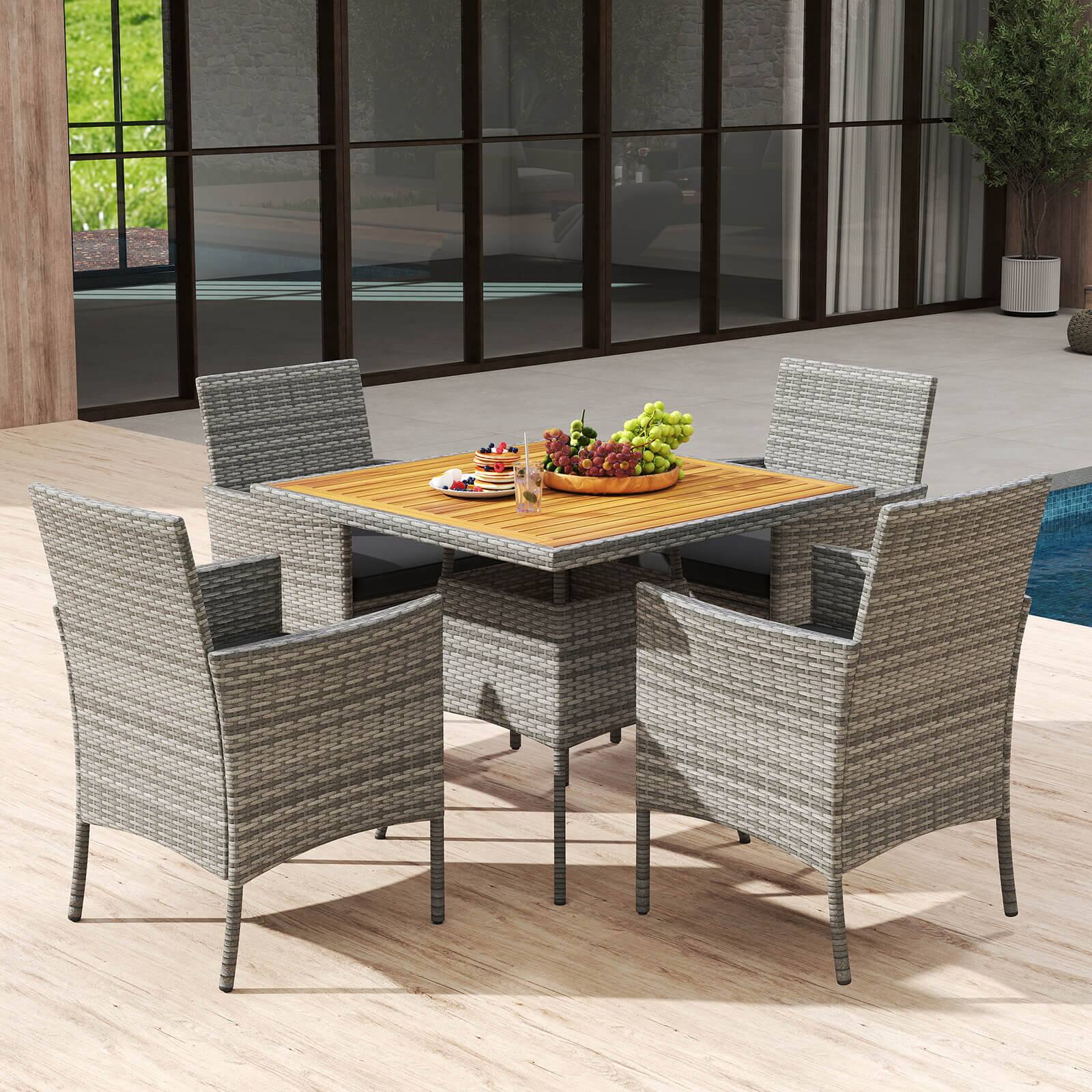 Alt View 3. Costway - Costway 5 Pieces PE Wicker Patio Dining Set with Cushions and 1.97" Umbrella Hole - Gray.