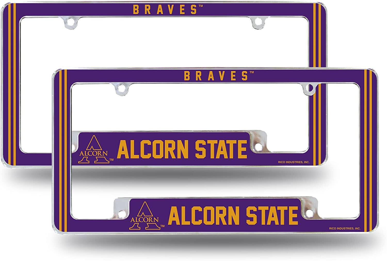 Alcorn State NCAA Braves (Set of 2) Chrome Metal License Plate Frames with Bold Full Frame Design