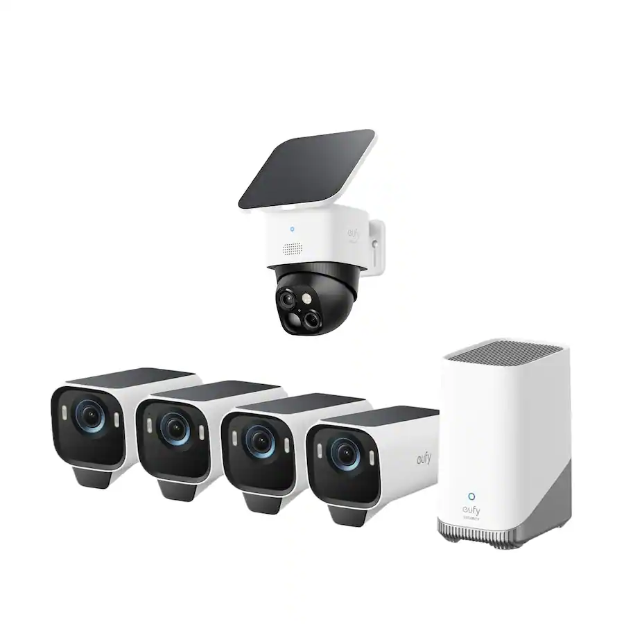 eufy eufyCam S3 Pro 4-Cam Kit SoloCam S340, Solar Camera Outdoor Wireless, 4K MaxColor Night Vision, No Blind Spots White