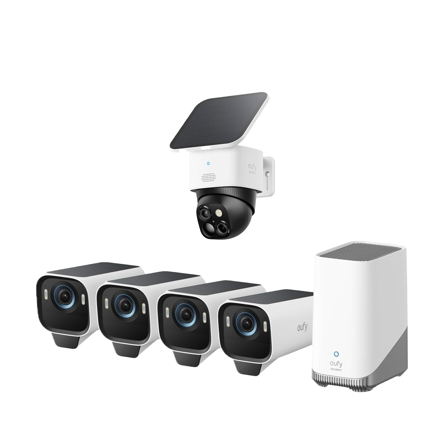 eufy - eufyCam S3 Pro 4-Cam Kit + SoloCam S340, Solar Camera Outdoor Wireless, 4K MaxColor Night Vision, No Blind Spots - White