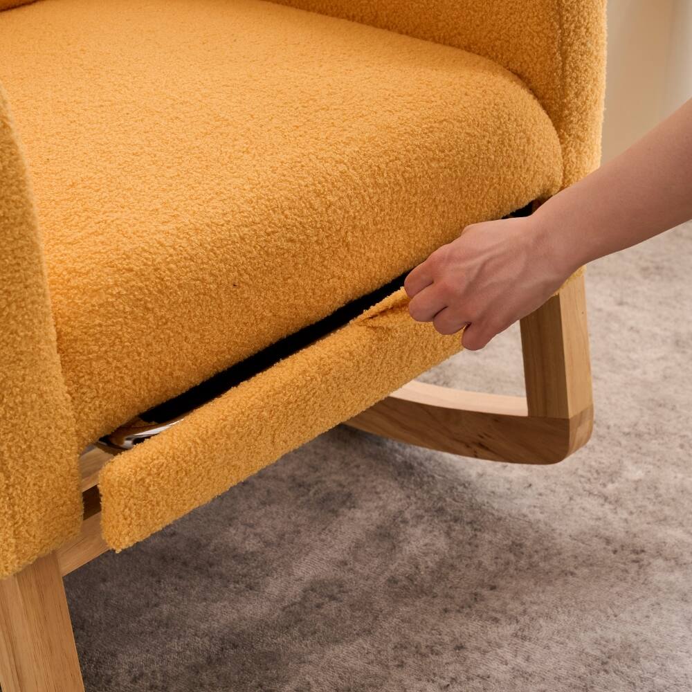 Left. Loheer - Loheer Yellow Rocking Chair with Footrest High Back Upholstered Nursery Rocker Rubber Wood Base - Yellow.