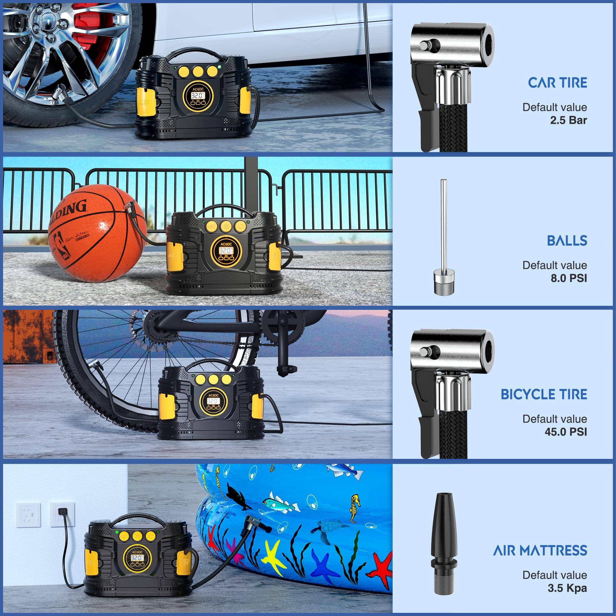 JETRANSPORT Tire Inflator Portable Air Compressor Dual Power For Car ...