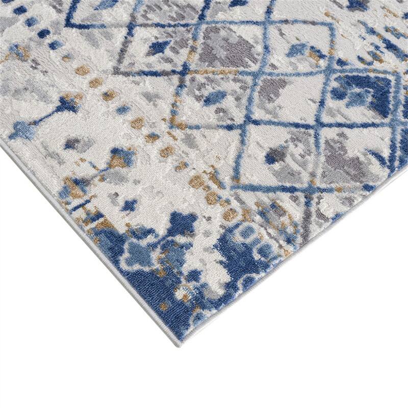 Alt View 5. HTUTWOO - Woven Area Rug - 6'6"W x 9'L Ultra Soft Floor Carpet for Living Room Indoor Dining Room, Modern Home Décor Moroccan - Blue+Cream.