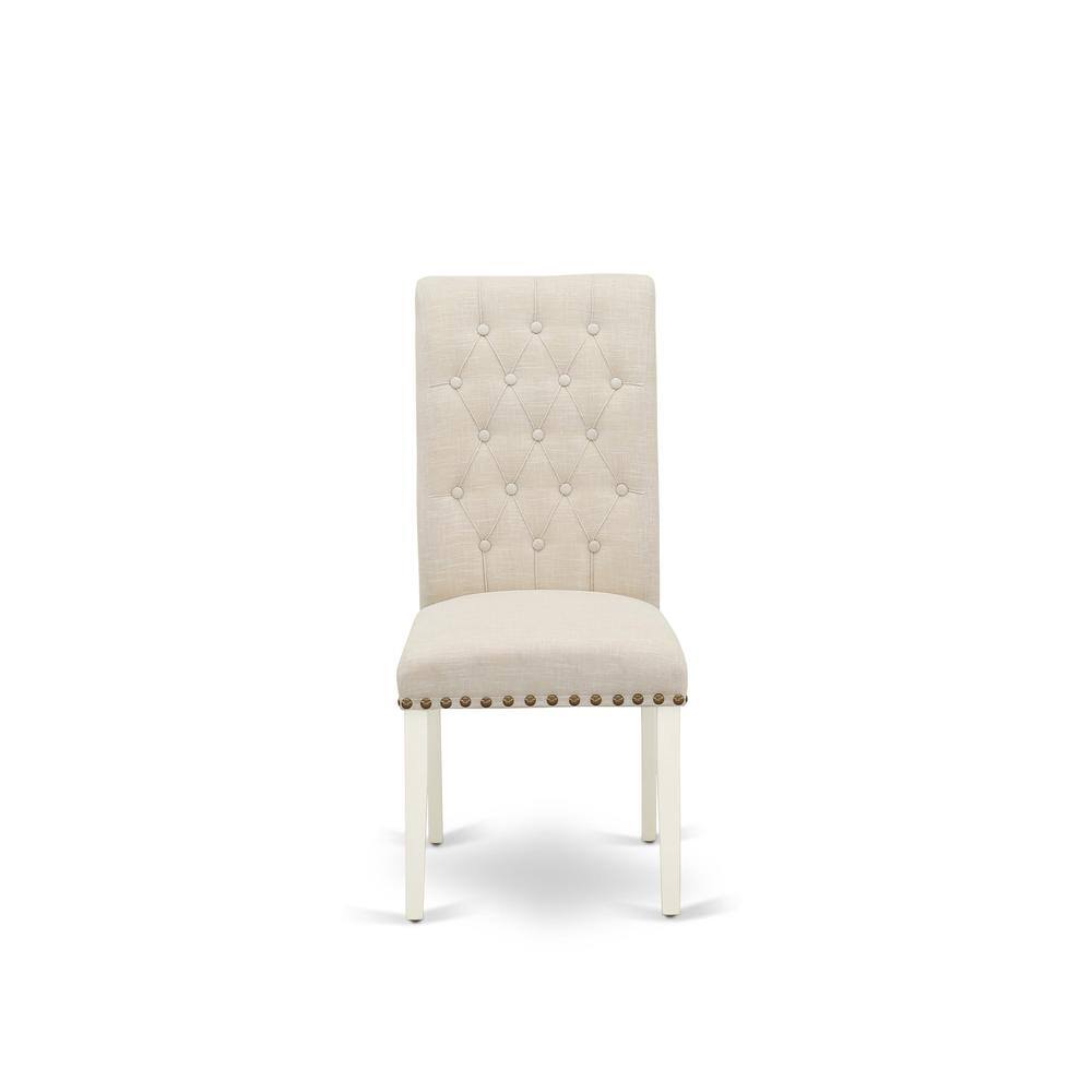 Alt View 2. East West Furniture - 1MZBR3-LWH-02 3Pc Dining Table Set Contains a Kitchen Table and 2 Parsons Chairs with Light Beige Color Linen Fabric - Linen White.