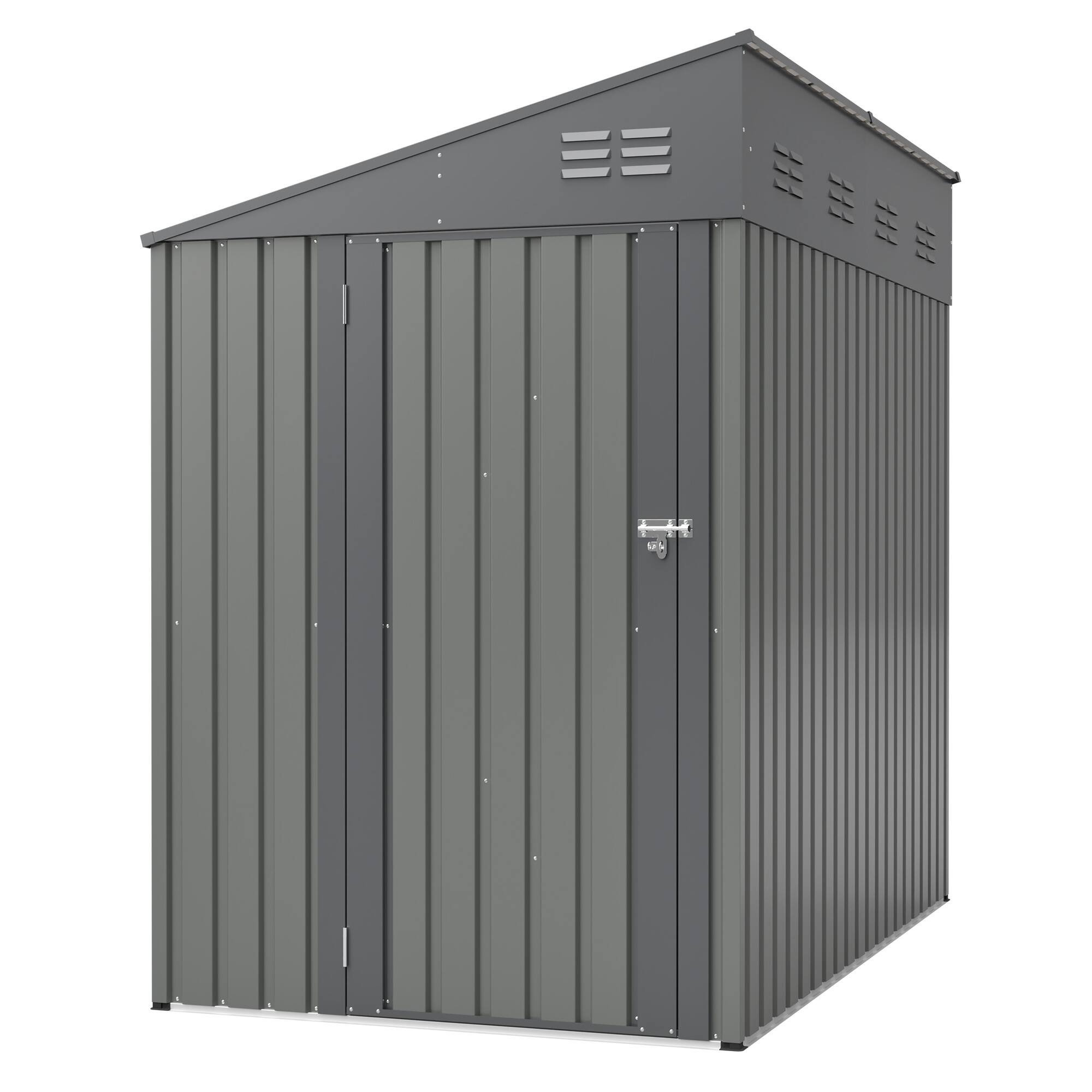 Alt View 4. Mondawe - 4x7 FT Lean-To Metal Outdoor Garden & Bike Shed with Lockable Door - Gray.