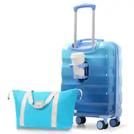 ELEMENT ACE - 20" Carry-on Luggage w/ Cup Holder - Hardshell Spinner Suitcase, TSA Lock, 2pc Set - Blue