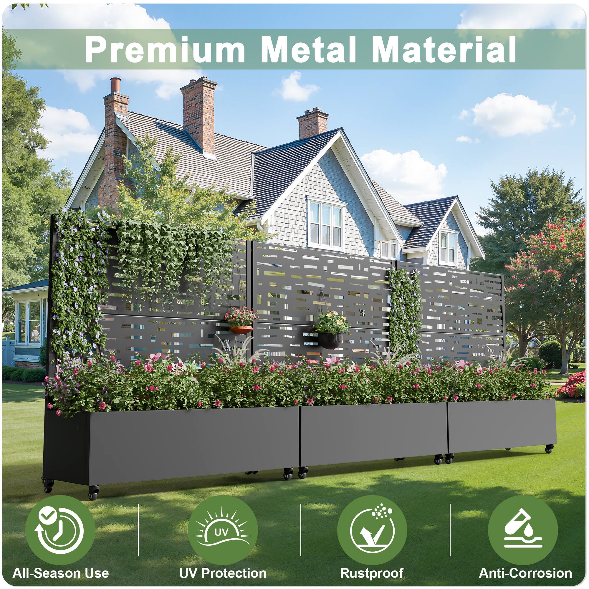 Premium Metal Material

- All-Season Use
- UV Protection
- Rustproof
- Anti-Corrosion
