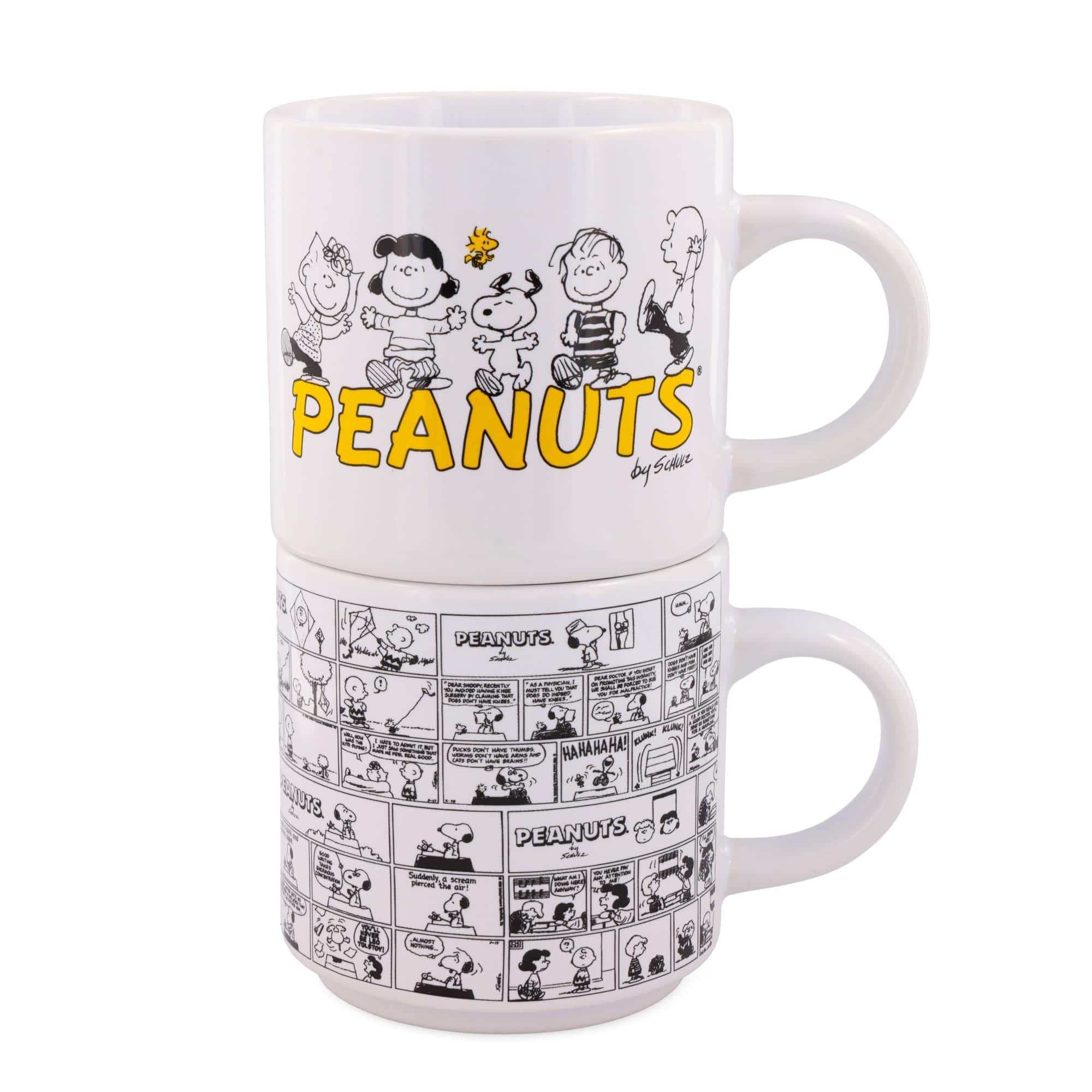 Photos - Mug / Cup Buffalo Silver  - Peanuts Comic Panels 2-Piece Ceramic Stackable Mug Set | Each Holds 13 Ounces - White PNT513K6 