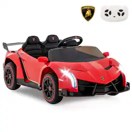 Costway - Licensed Lamborghini 4WD Kids Ride-on Sports Car 12V Battery Powered with 3 Speeds - Red
