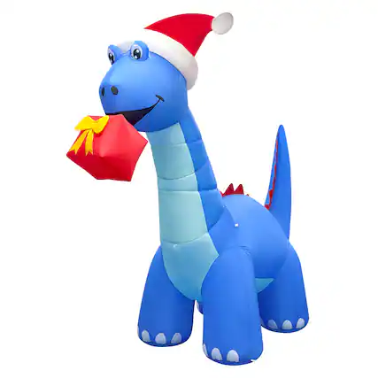 Front. GOOSH Inflatables - GOOSH 8FT Animated Blue Dinosaur Inflatable with Nodding Head and LED Lights - Blue.