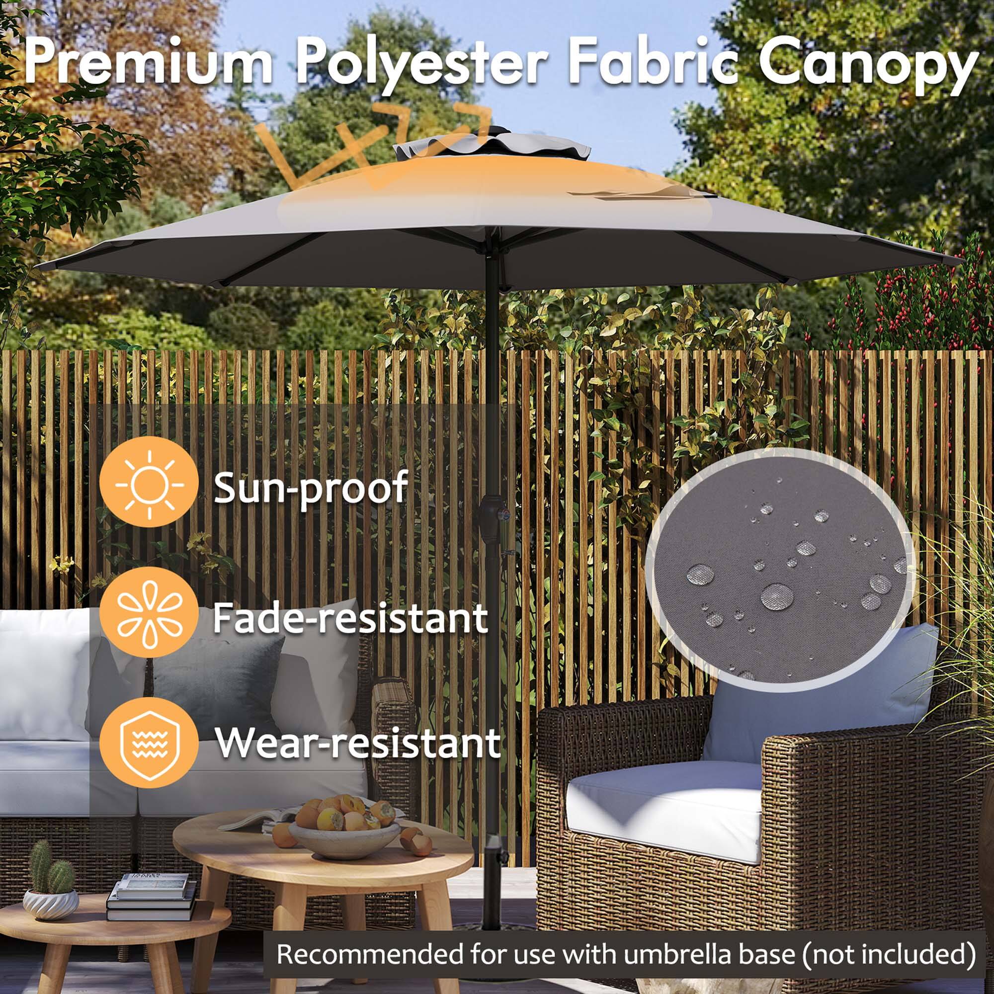 Premium Polyester Fabric Canopy
Sun-proof
Fade-resistant
Wear-resistant
Recommended for use with umbrella base (not included)