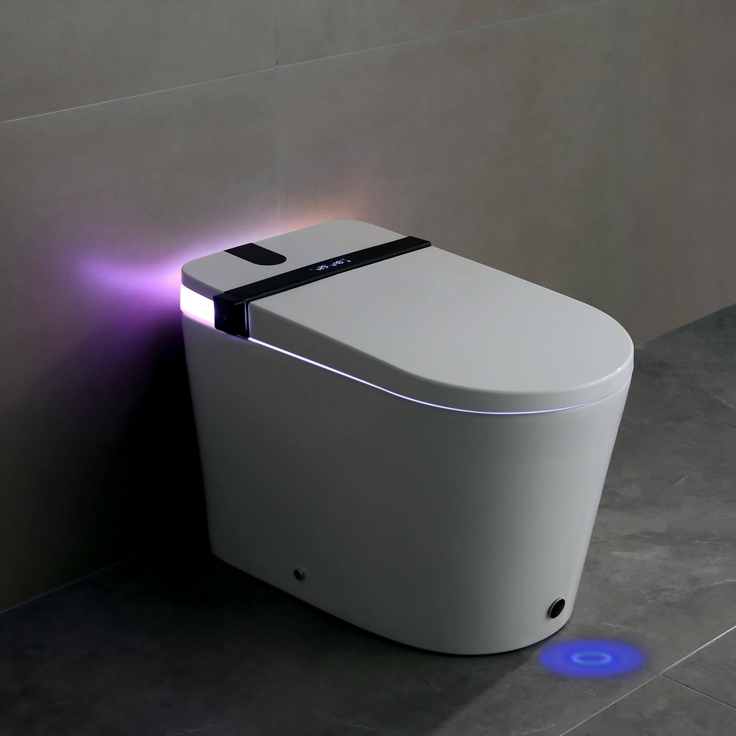 Alt View 1. Ecooso - Smart Toilet with Bidet Seat, Auto Open Close, Foot Sensor, LED Display, Warm Wash Dry, Side Knob Control - White.