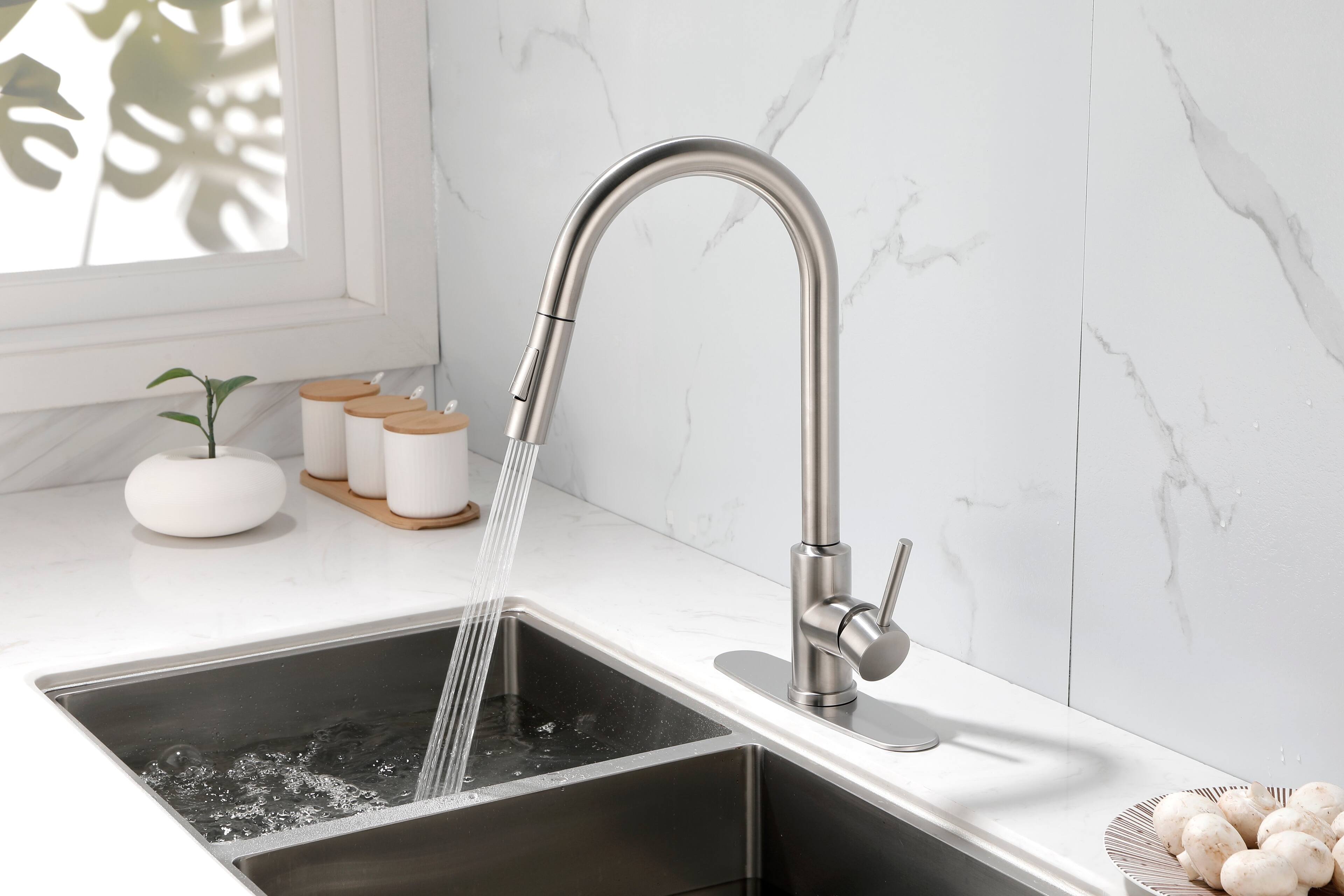 Alt View 7. Siljoy - Kitchen Faucet with Pull Down Sprayer - Brushed Nickel.