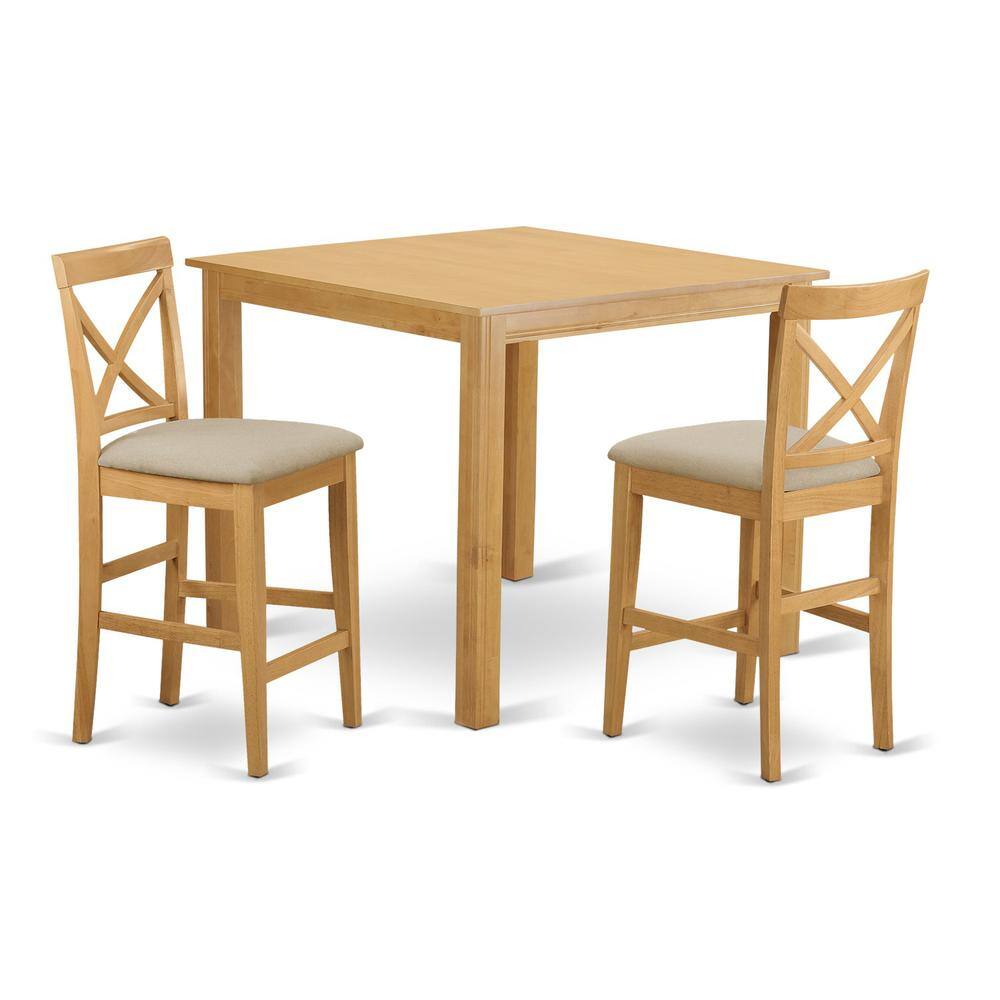 Back. East West Furniture - CFPB3-OAK-C 3 Pc counter height pub set - Dining Table and 2 counter height Dining chair. - Oak.