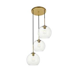 Living District - Baxter 3 Lights Brass Pendant With Clear Glass - Brass And Clear