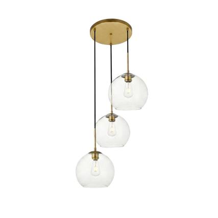 Front. Living District - Baxter 3 Lights Brass Pendant With Clear Glass - Brass And Clear.