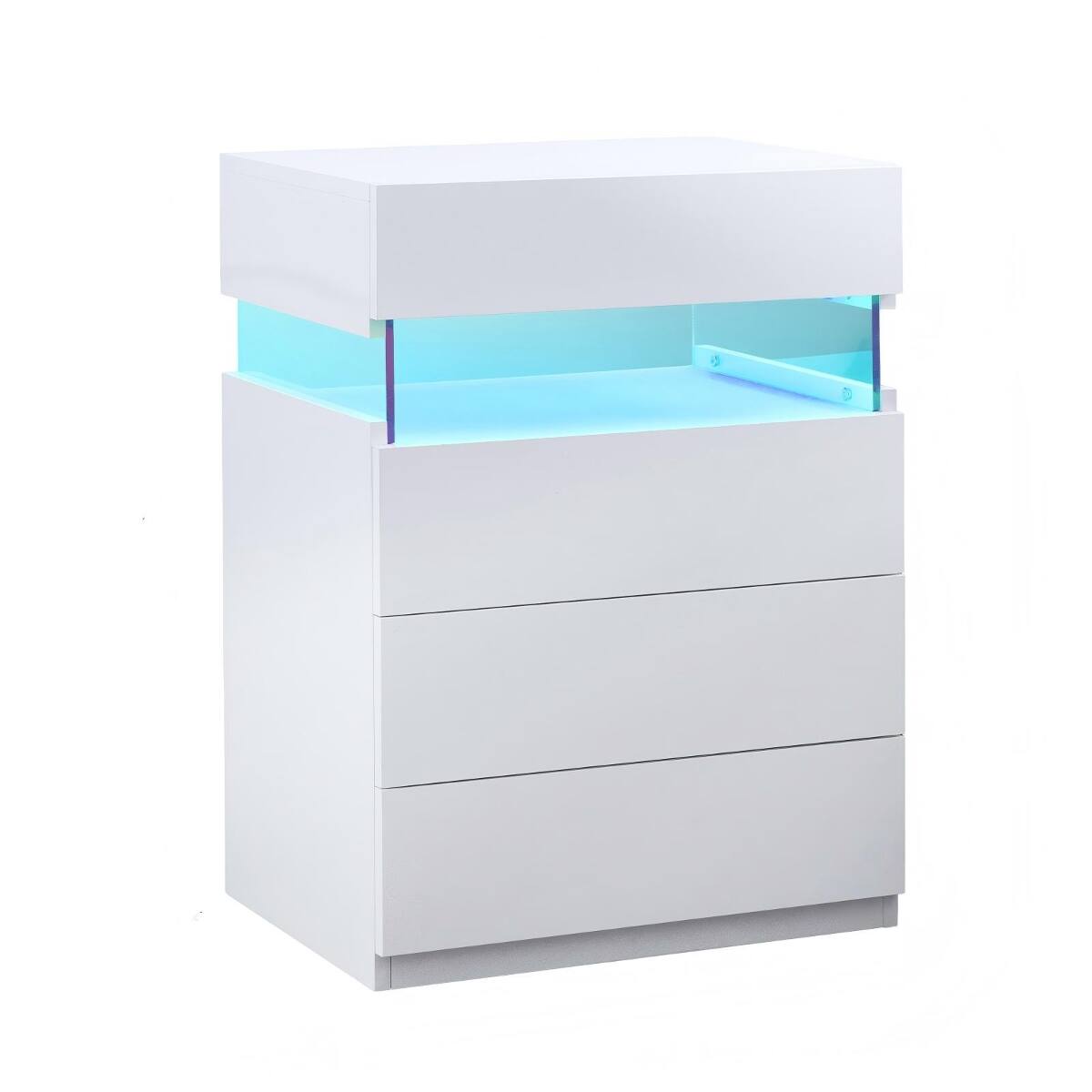 Alt View 5. Loheer - Loheer White LED Nightstand, Four Drawer Bedside Table with Adjustable Multicolor Lights - White.