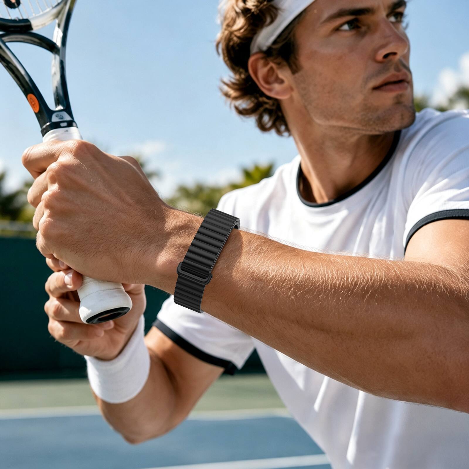 Alt View 2. Fintie - Magnetic Silicone Sport Band for Google Fitbit Air, Soft Silicone Solo Loop Adjustable Strap Replacement Wristband - Black.