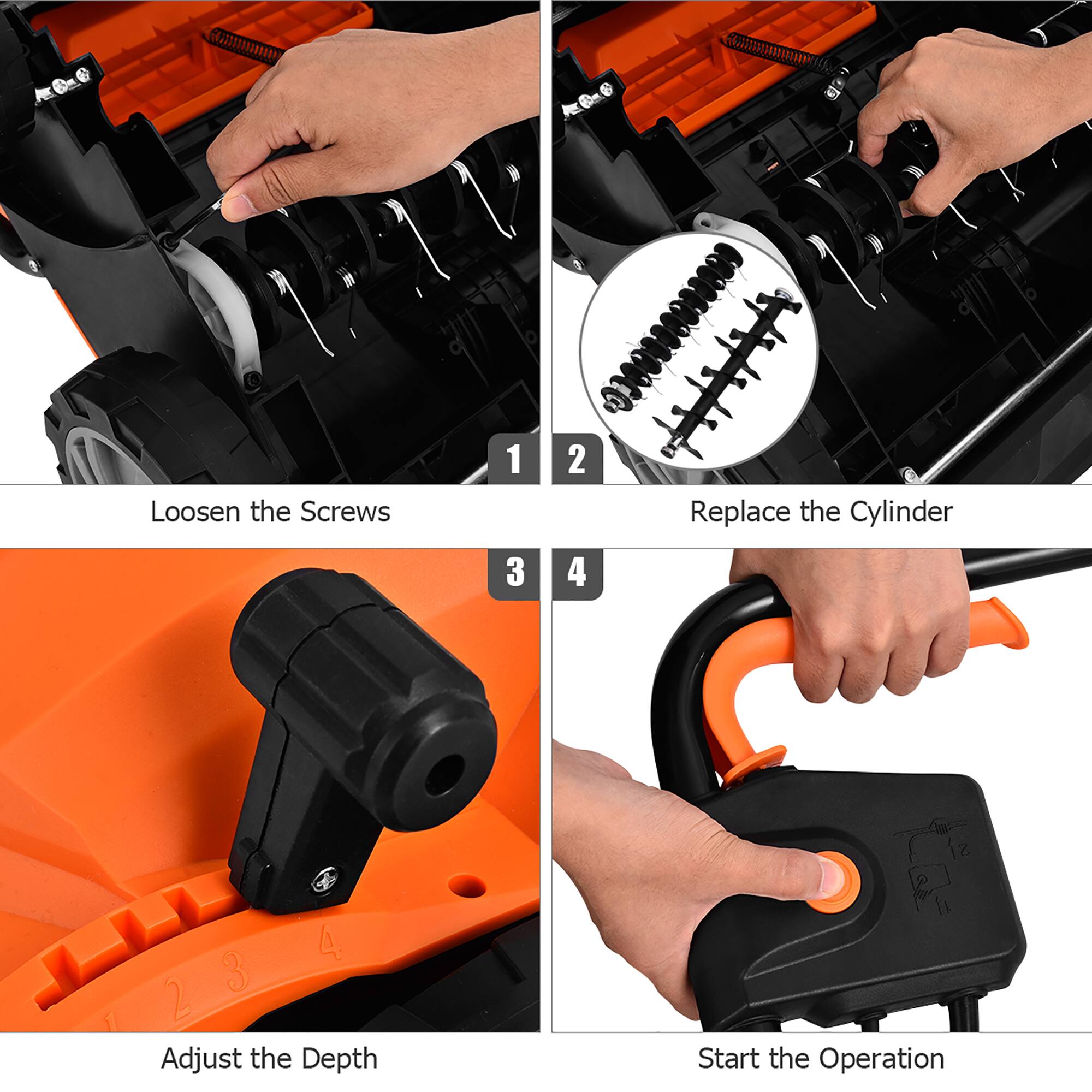 1. Loosen the Screws  
2. Replace the Cylinder  
3. Adjust the Depth  
4. Start the Operation