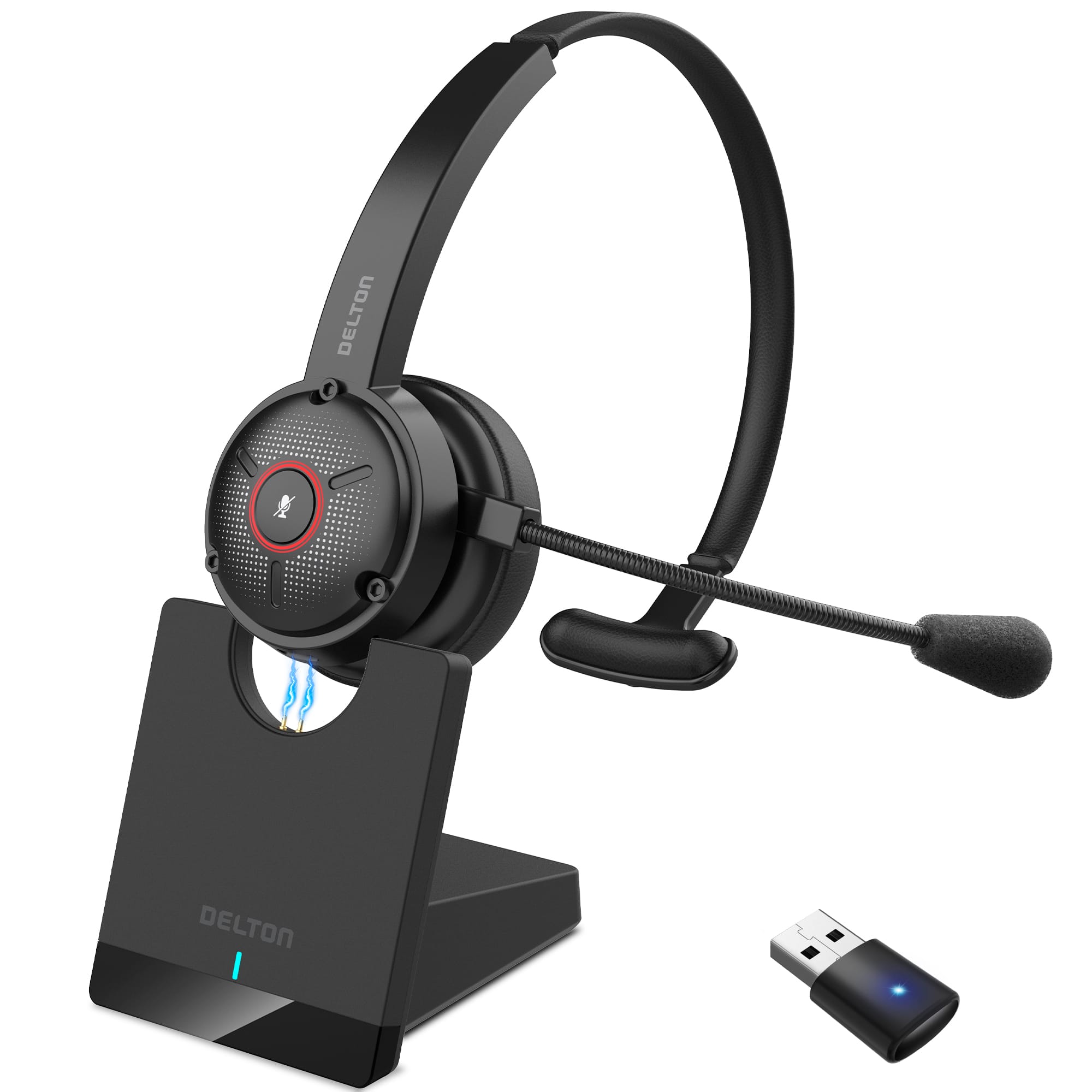 Delton - 50X Noise Canceling Wireless Headset & Charging Dock (DBTHEAD50XBTDL) - Black