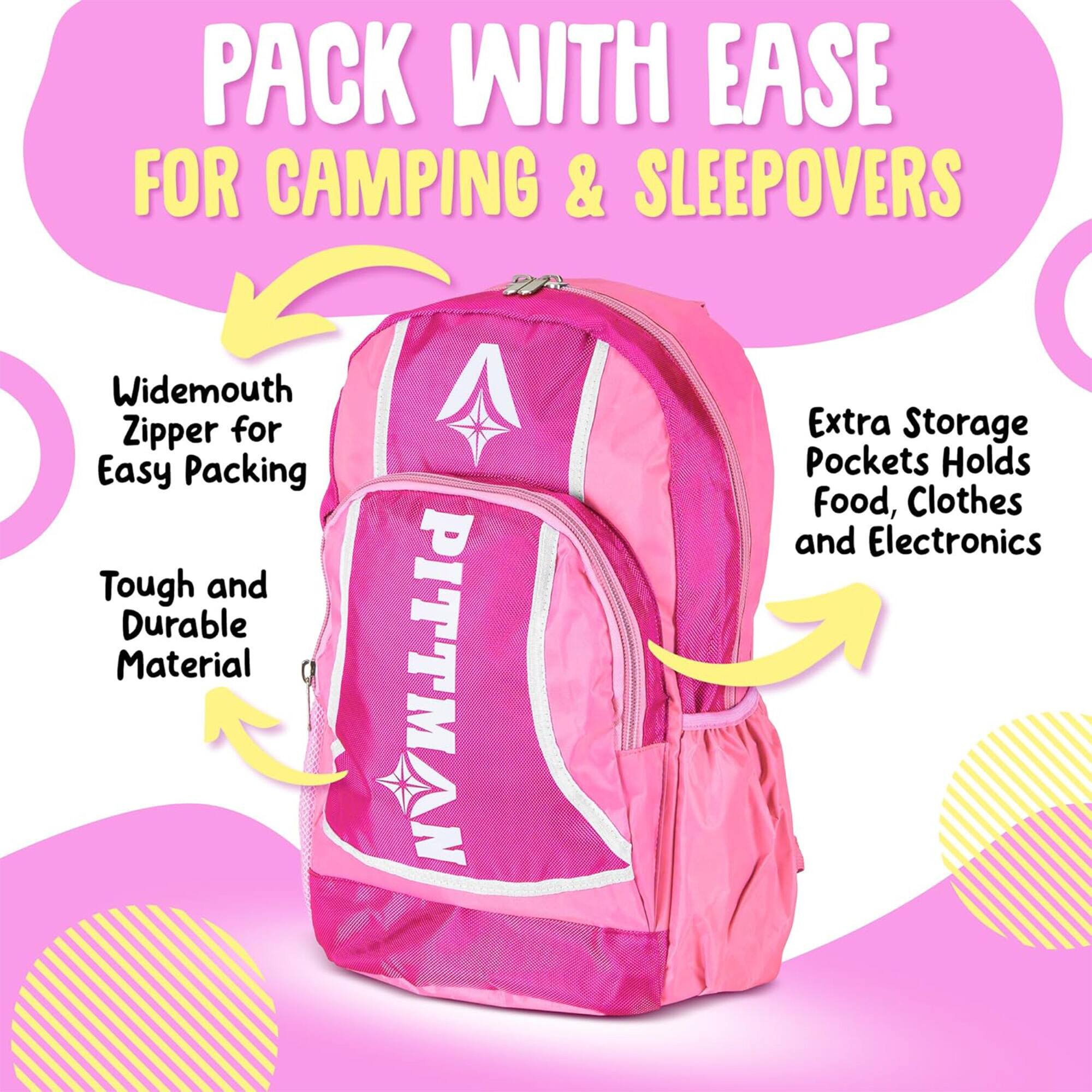 PACK WITH EASE FOR CAMPING & SLEEPOVERS

- Widemouth Zipper for Easy Packing
- Tough and Durable Material
- Extra Storage Pockets Holds Food, Clothes and Electronics