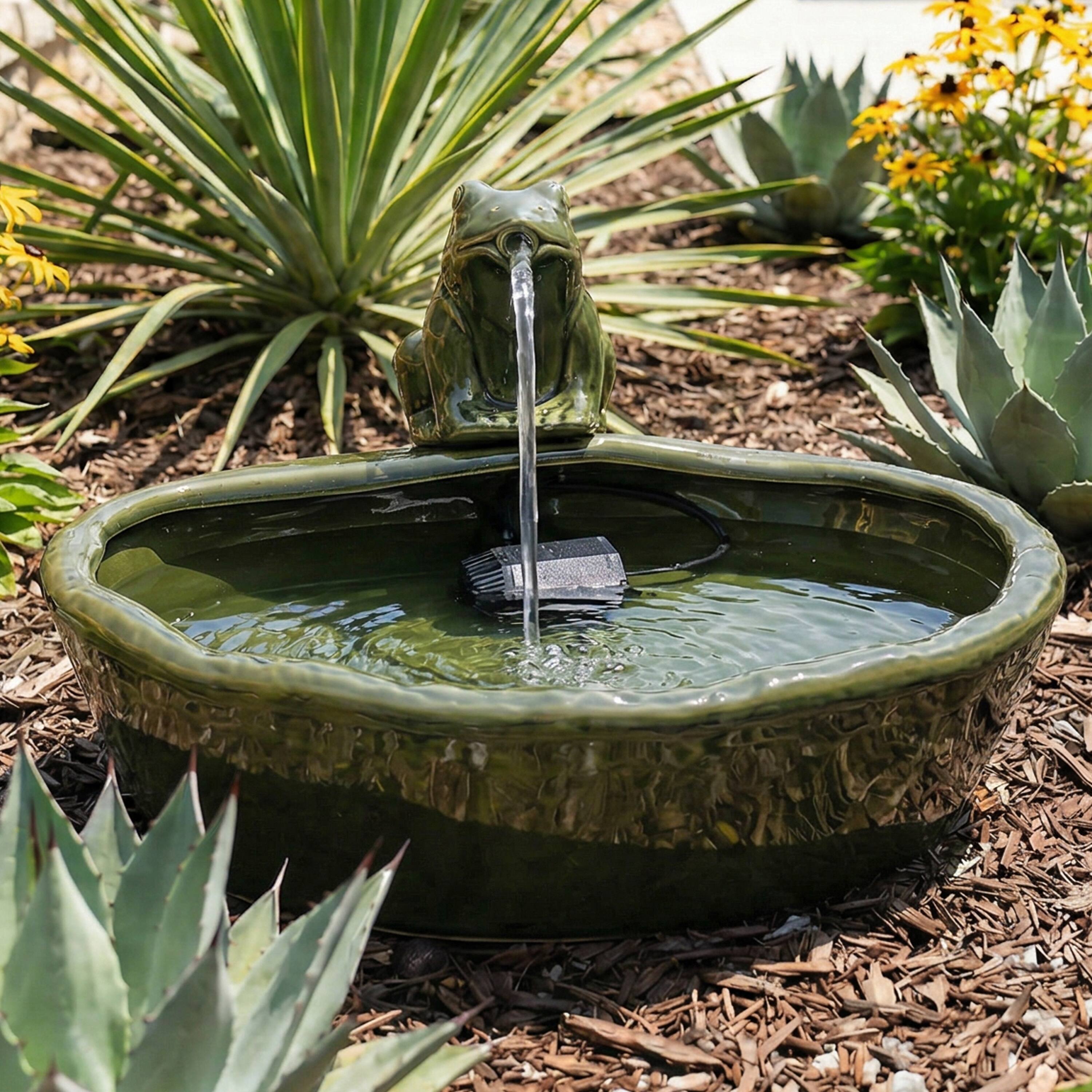 Alt View 8. Sunnydaze - Frog Glazed Ceramic Outdoor Solar Water Fountain - 7 in - Green.