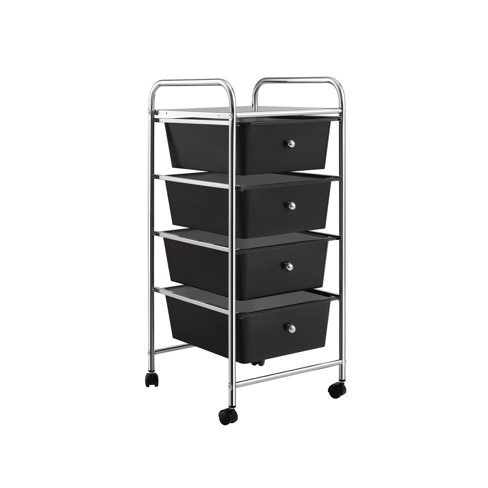 Front. Sugift - 4-Drawer Cart Storage Bin Organizer Rolling with Plastic Drawers - Black.