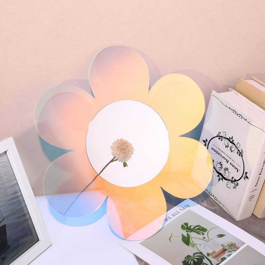 Live At Space - Rainbow Mirror Irregular Shape Wavy Aesthetic Wall Mirrors Decor(flower Style 14.5"x13")retro Decorate For Bedroom - 13"L x 14"W